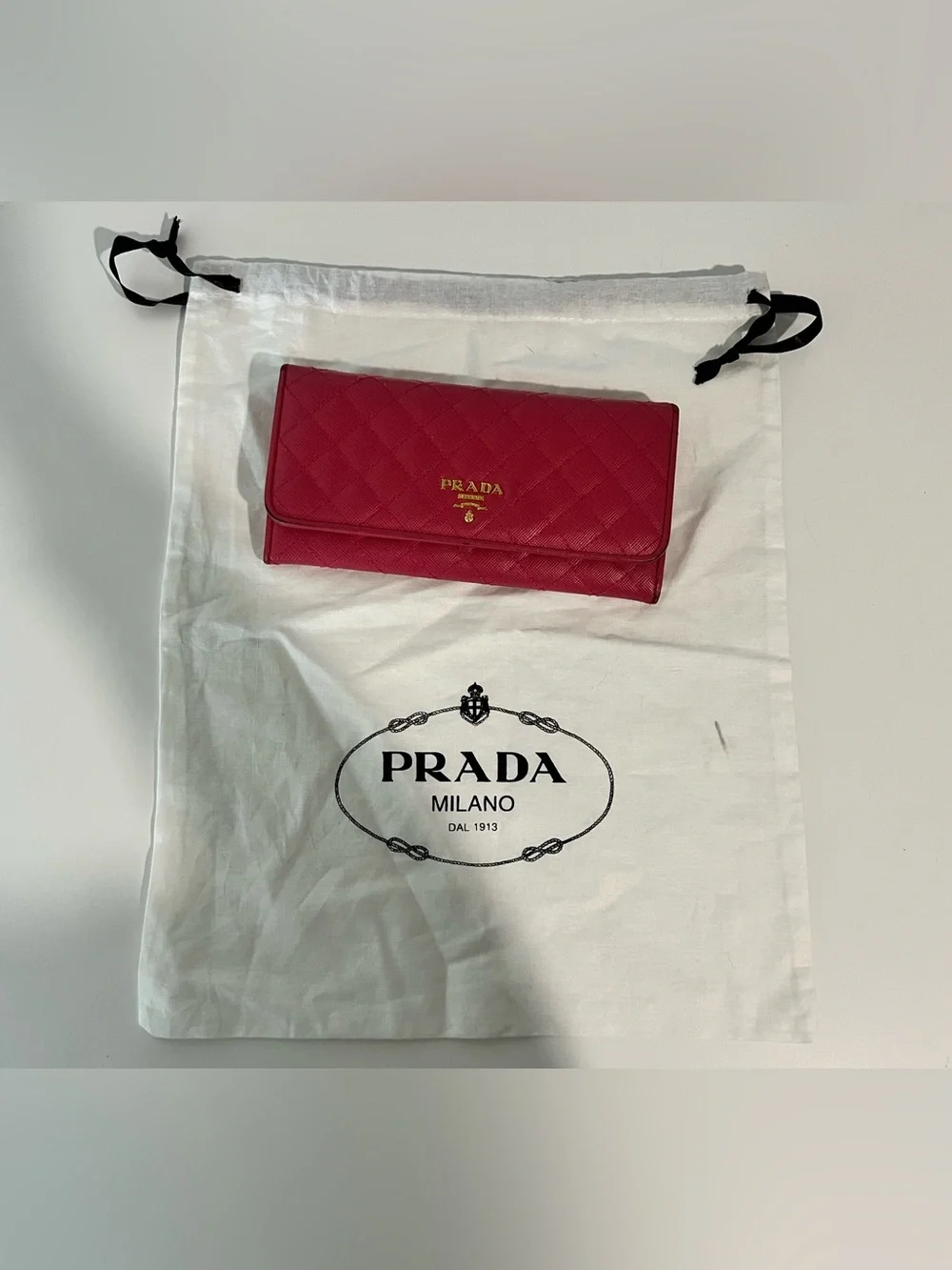 Prada Pink Saffiano Quilted Leather Continental Wallet Gold Hardware
